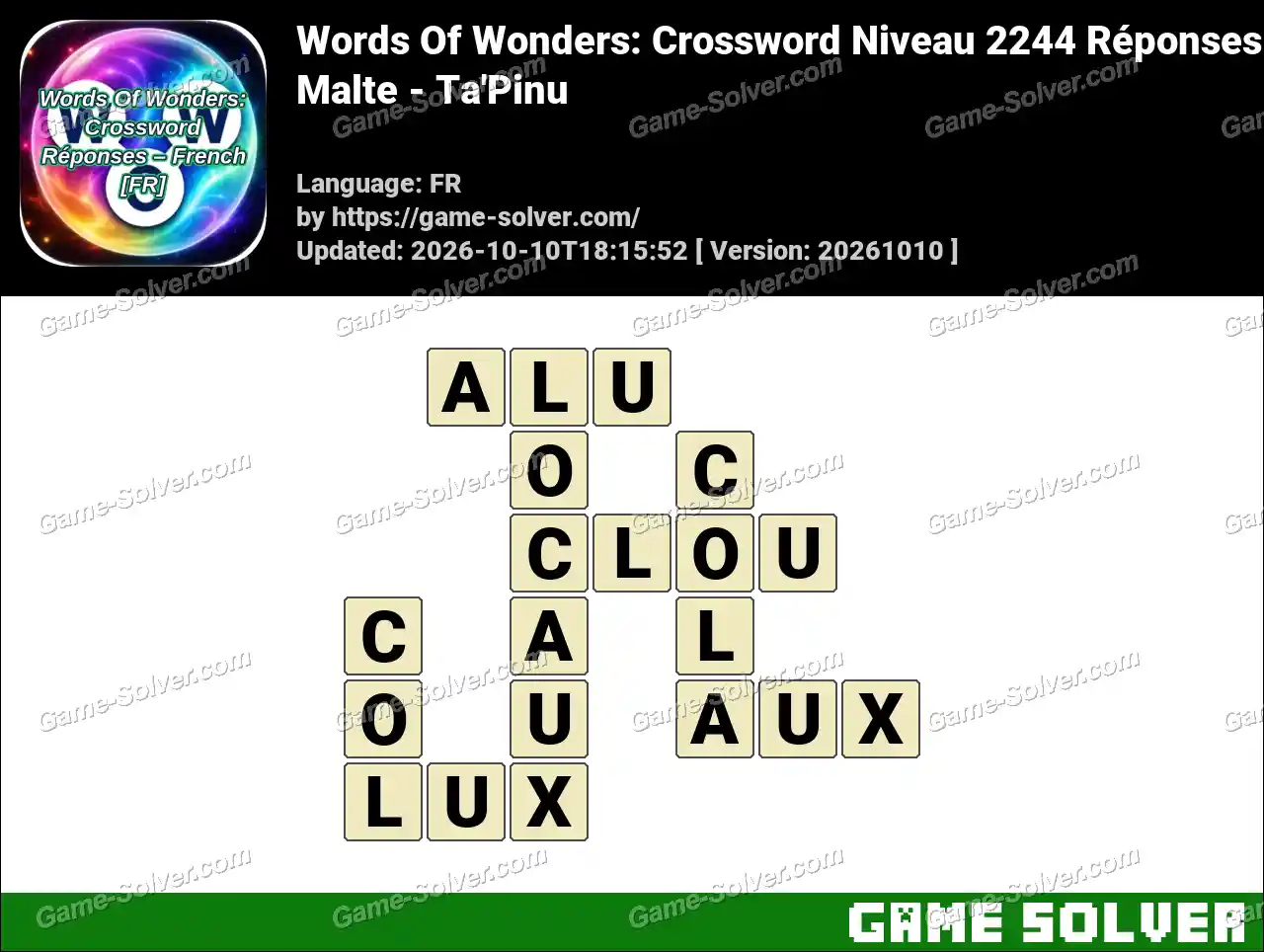 Words Of Wonders: Crossword Niveau 2244 Réponses – Malte – Ta’Pinu